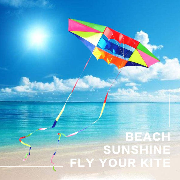 Mint's Colorful Life 3D Rainbow Box Beach Kites for Adults, Large with Long Tail and Solid Cloth