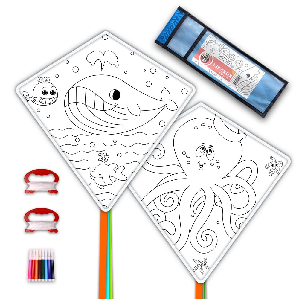 Mint's Colorful Life Diamond DIY Kites (2 Pack Ready to Color—Octopus Whale) 656516090969