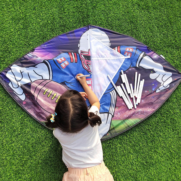 Kangyue Simxkai DIY Football Kite for Kids, Coloring Your Own Kite, Decorating Kite with 12 Markers, Large Beach Kite for Adults Easy to Fly Kite for Boys & Girls 50132665332